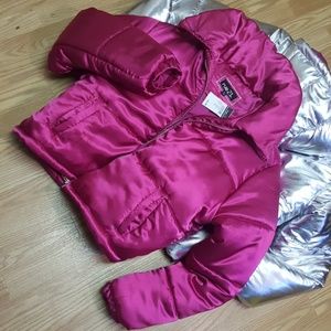 hot pink cropped puffer jacket